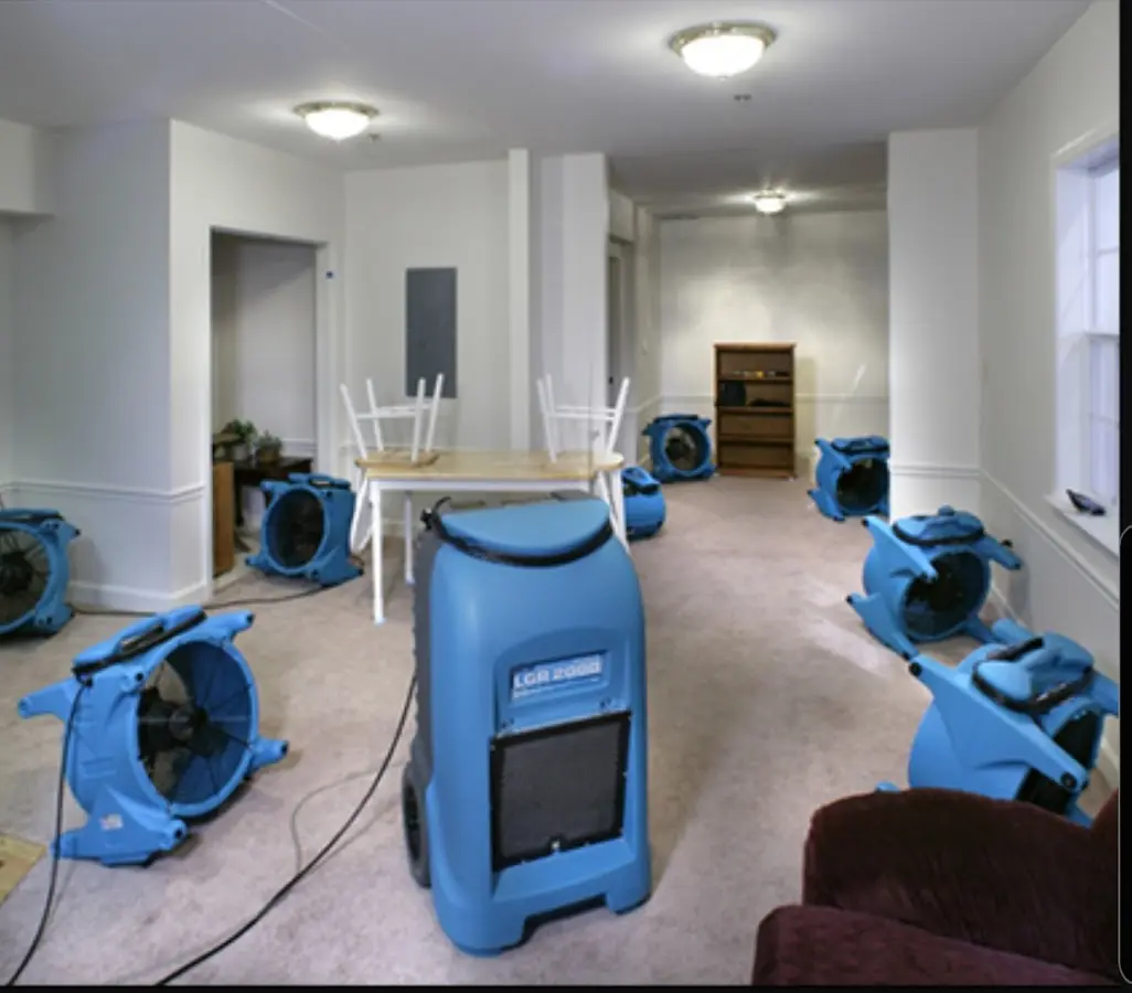 Air movers and dehumidifier setup for Water Damage Restoration in Idylwood